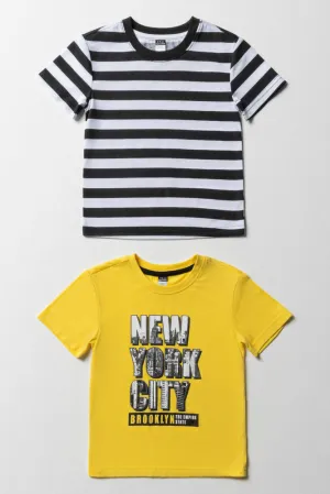 2 Pack Stripe City T-Shirts Black And Yellow