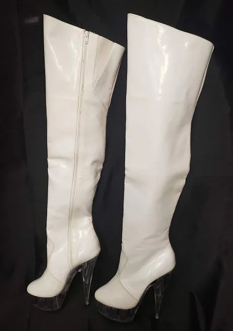 6" Zuri -- Women's Thigh High Platform Dress Boot -- White Patent/Clear