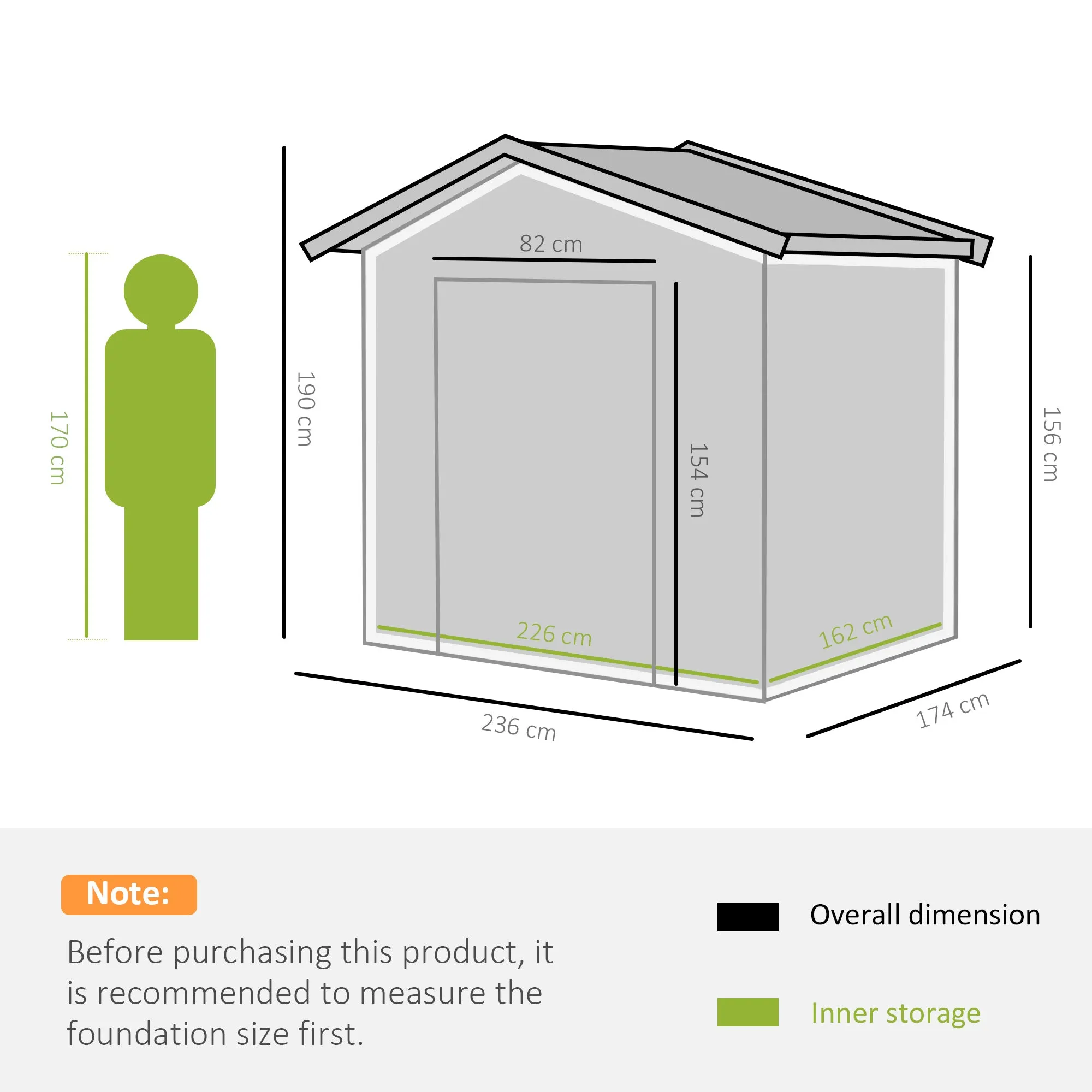 8 x 6 ft Metal Garden Storage Shed Corrugated Steel Roofed Tool Box with Ventilation and Sliding Doors, Green