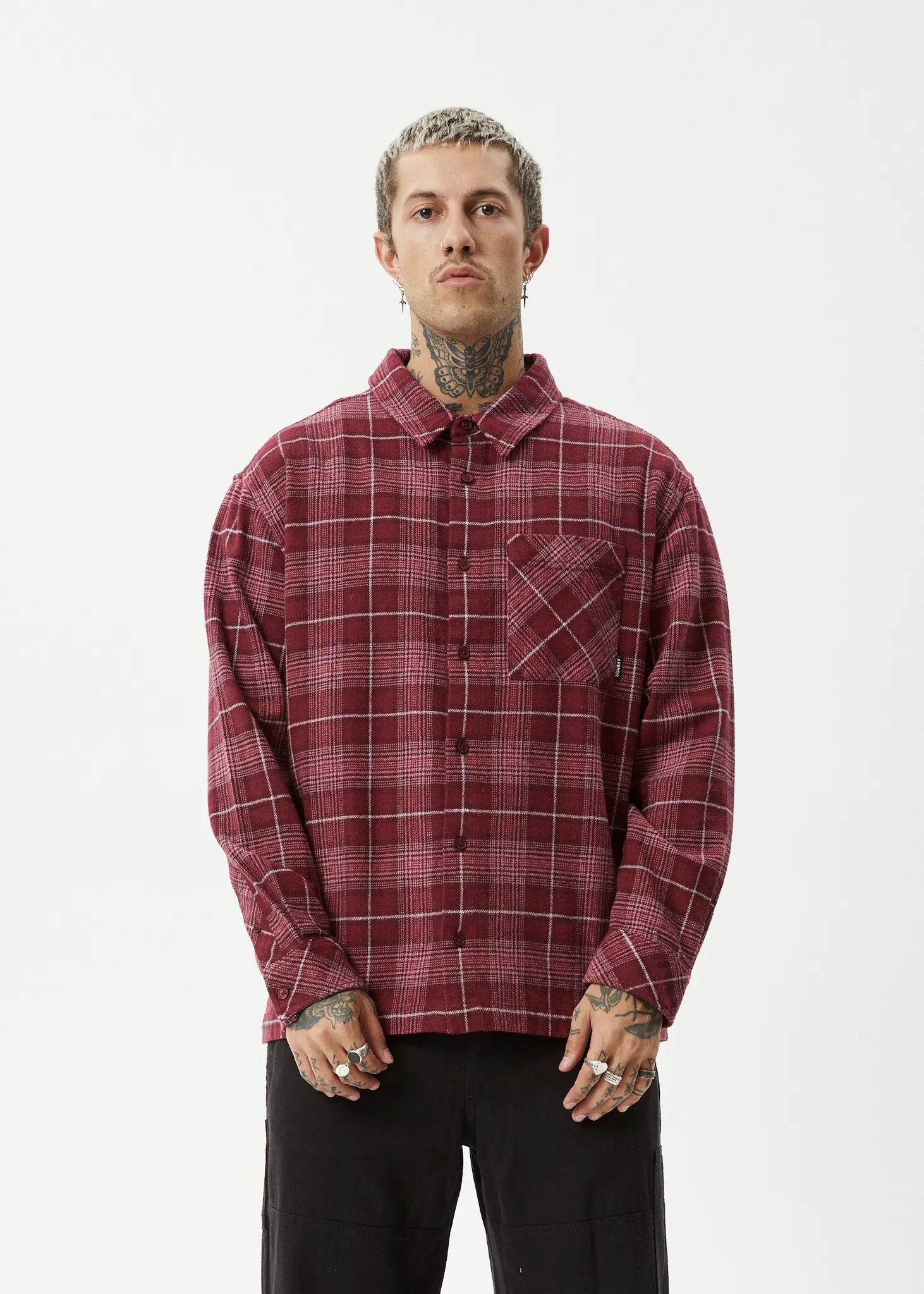 AFENDS Mens Questions - Flannel Shirt - Port