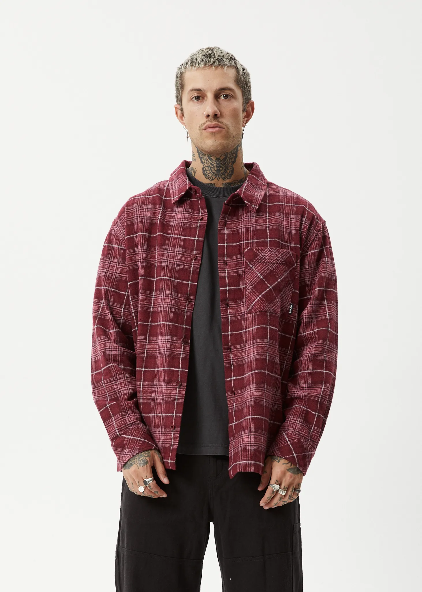 AFENDS Mens Questions - Flannel Shirt - Port