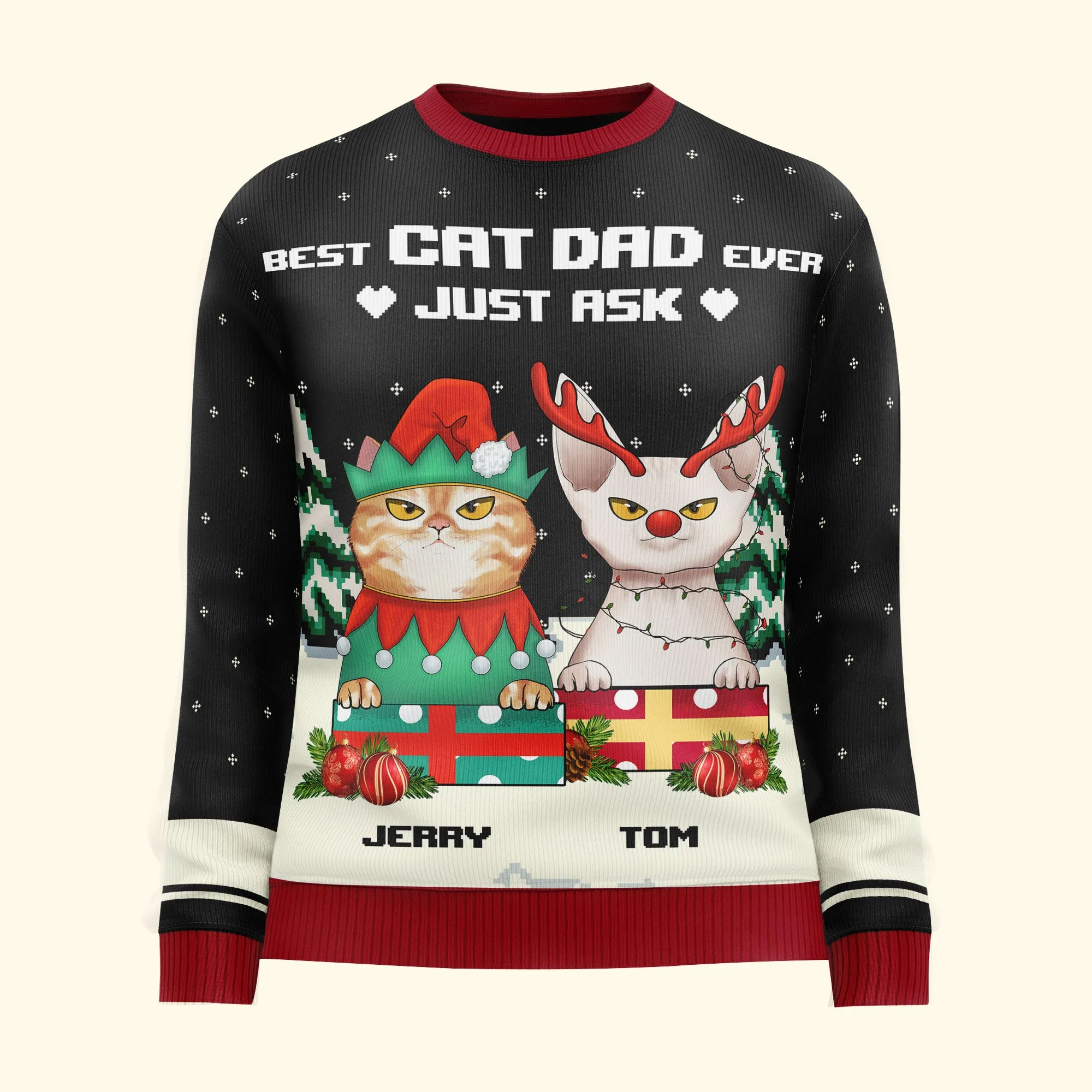 Best Cat Dad Ever Just Ask - Personalized Ugly Sweater