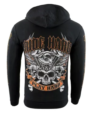 Biker Clothing Co. BCC118003 Men's Black 'Ride Hard-Play Hard' Motorcycle Hoodie