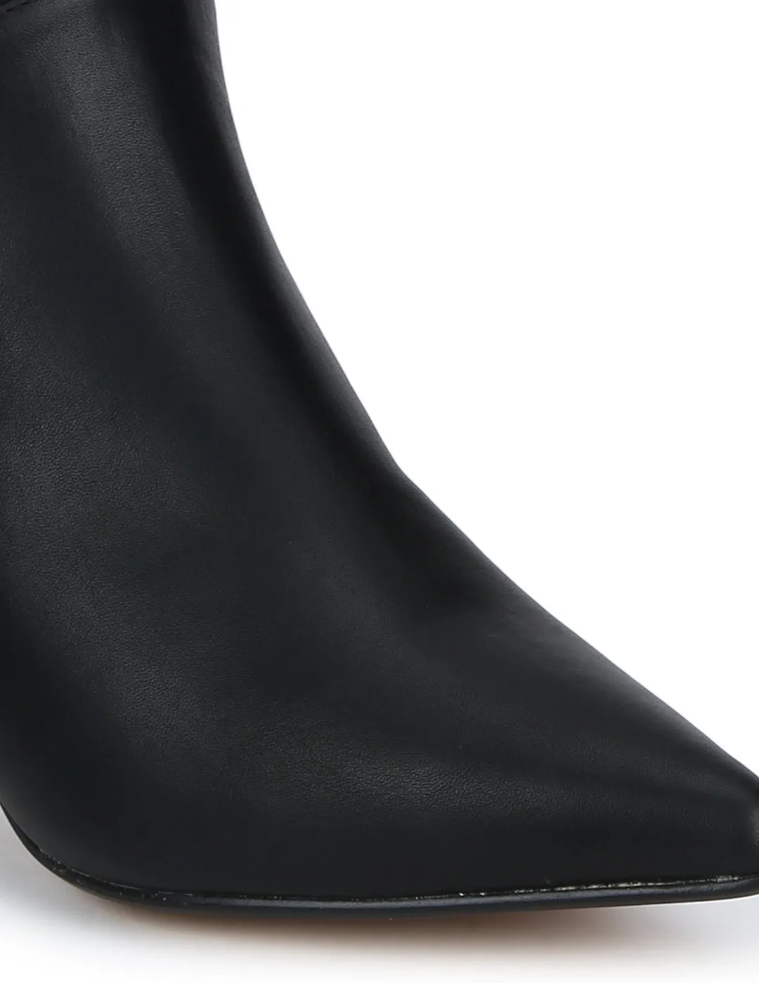 Black PU Low Heel Calf Length Long Boots