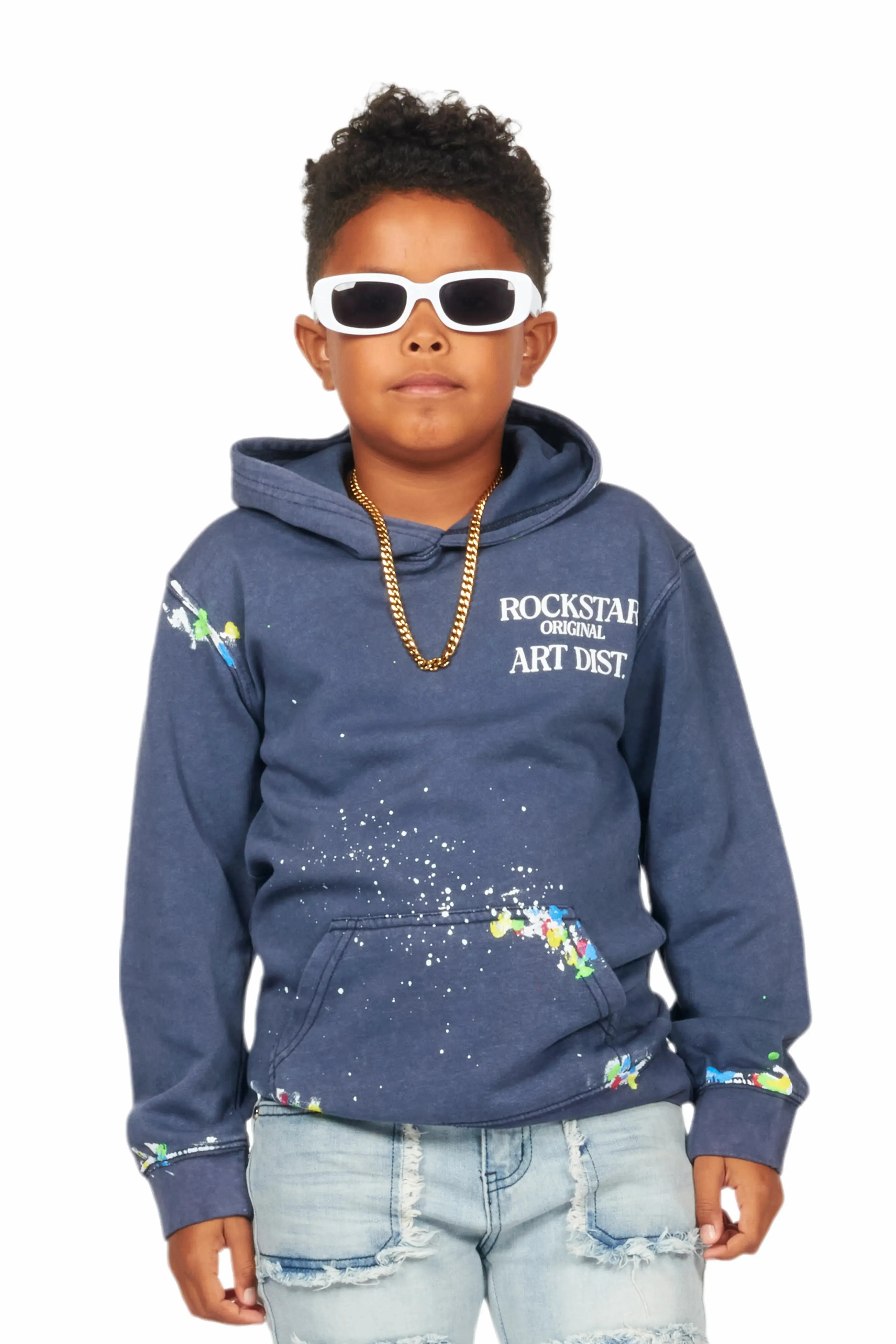 Boys Rockstar Art Dist. Vintage Navy Graphic Hoodie