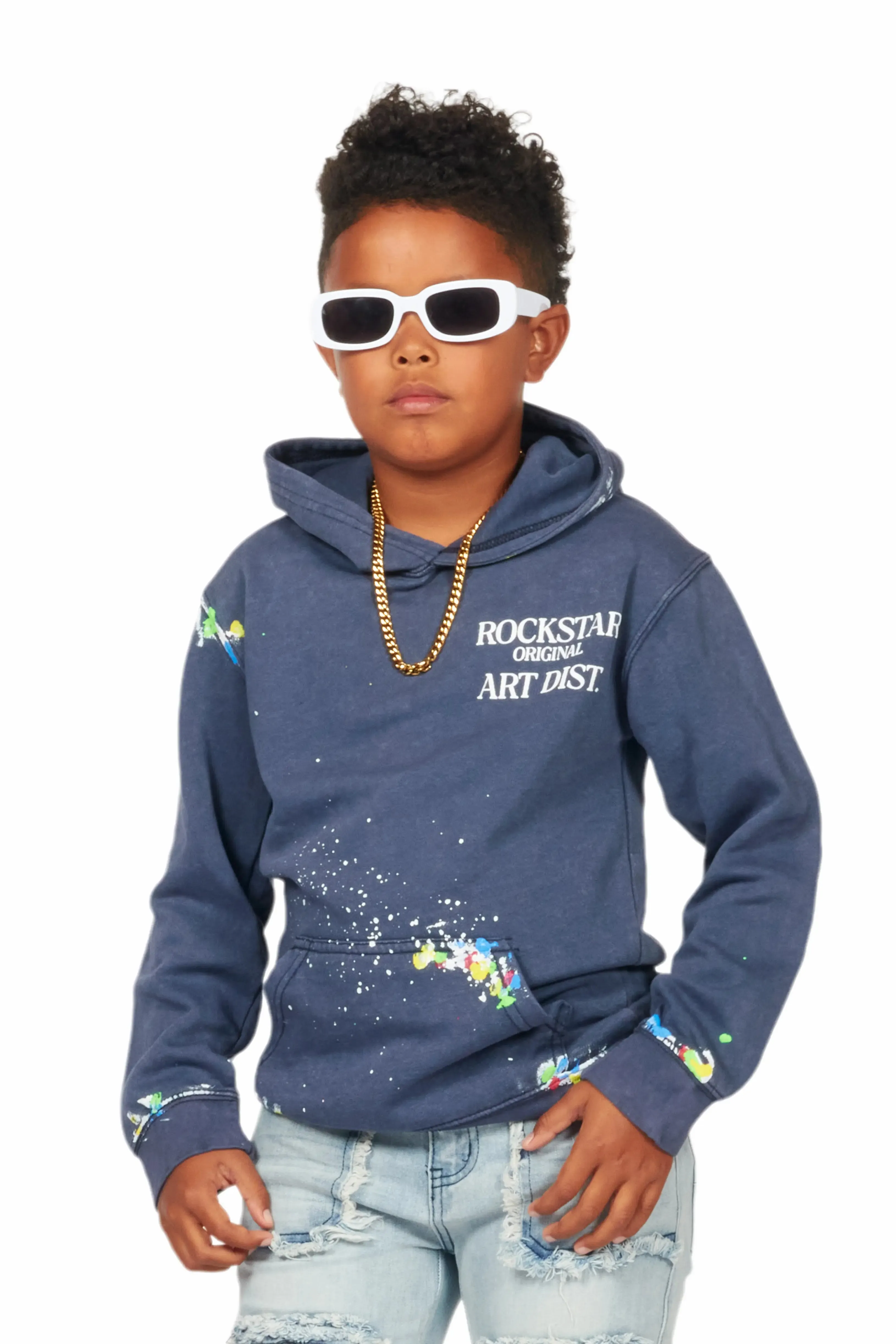 Boys Rockstar Art Dist. Vintage Navy Graphic Hoodie