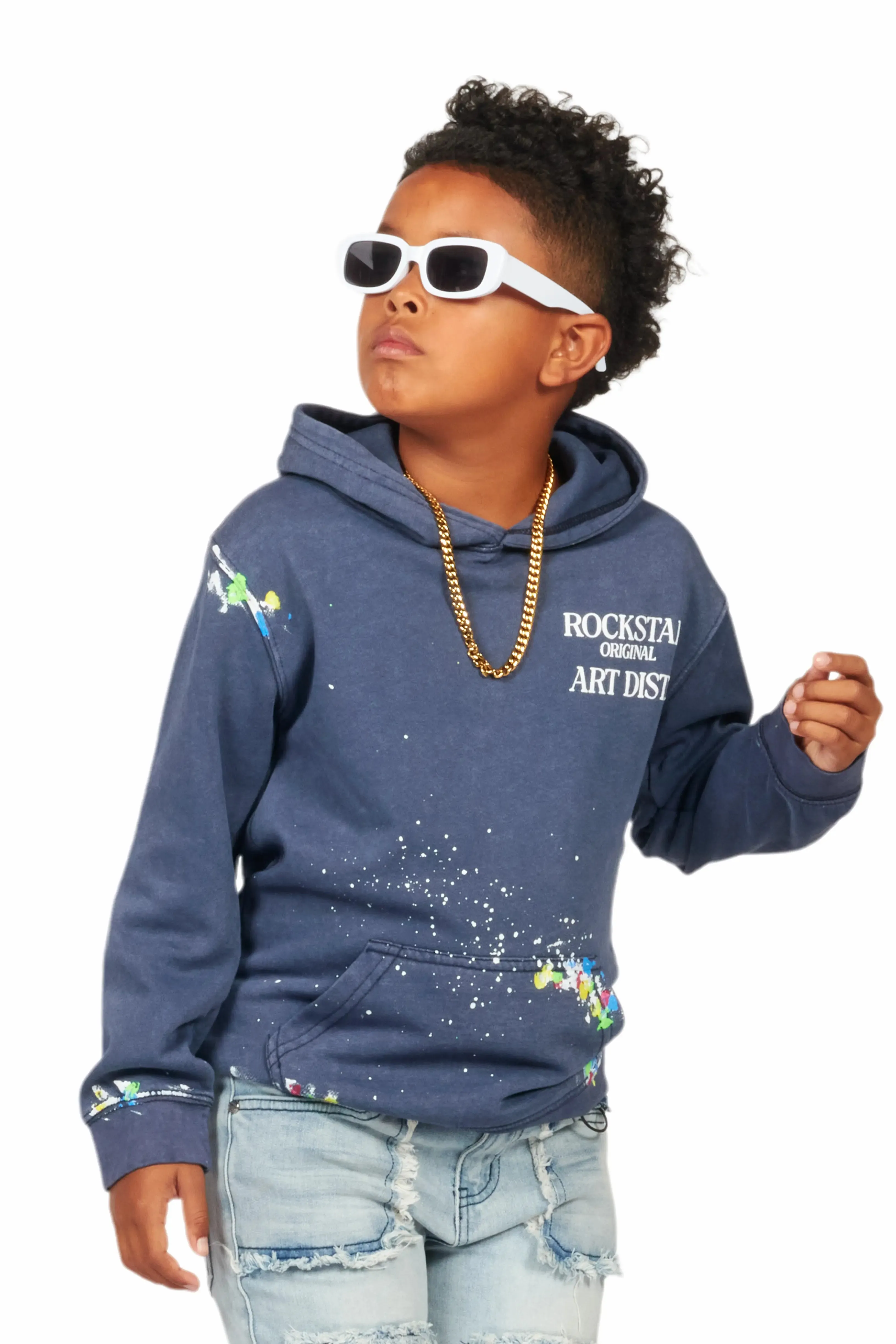 Boys Rockstar Art Dist. Vintage Navy Graphic Hoodie