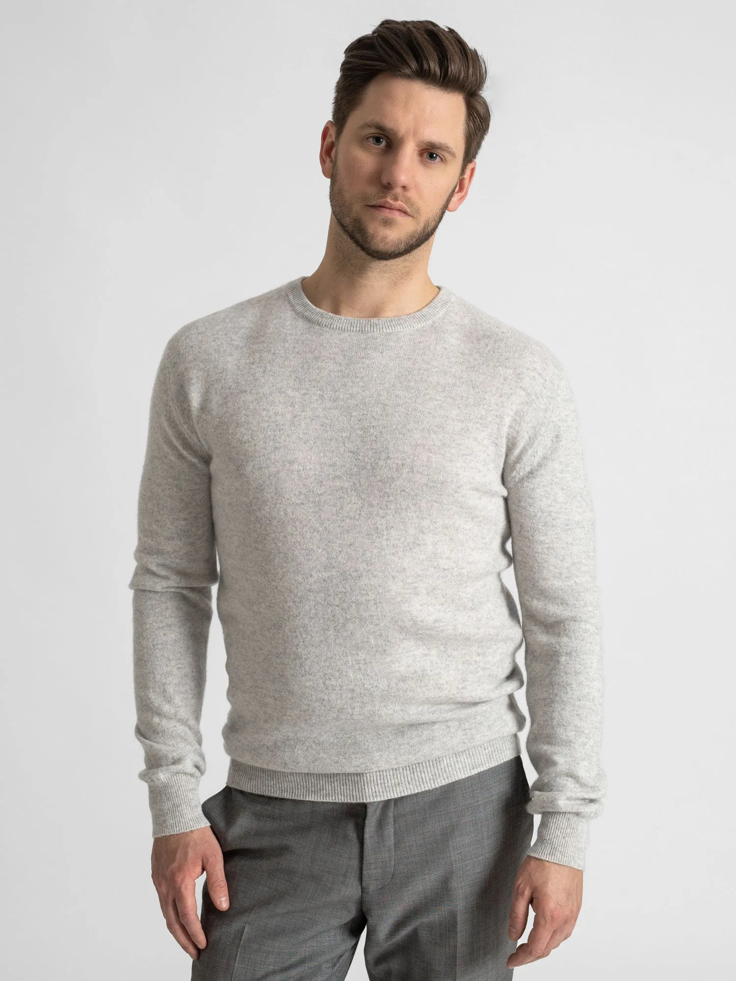 Cashmere sweater men "O-neck" - light grey