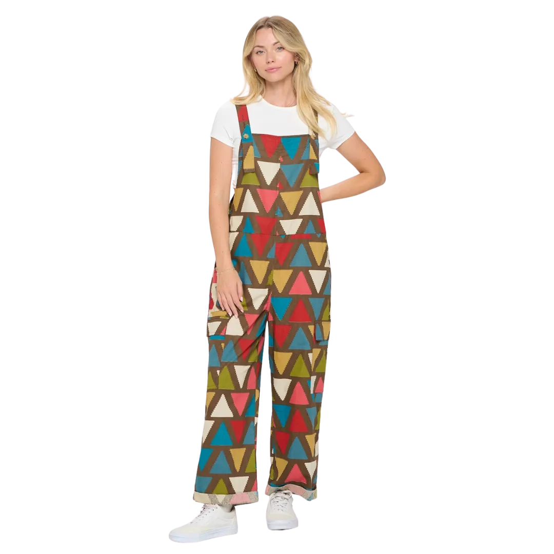 Colorful Traingle Print Overalls