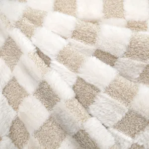 Cozy Checkered Teddy Sherpa Fleece Natural