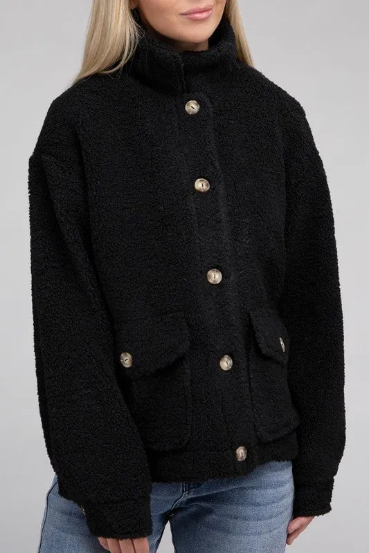 Cozy Sherpa Button-Front Jacket