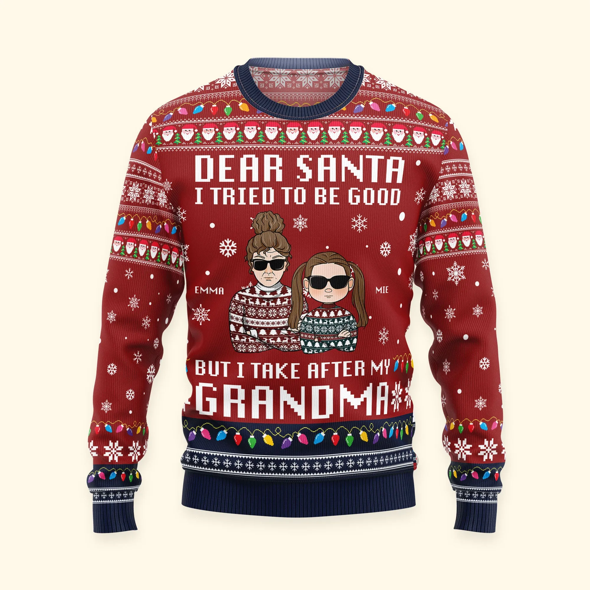 Dear Santa, I Tried To Be Good But I Take After Grandma Mom Dad - Personalized Kid's Ugly Sweater