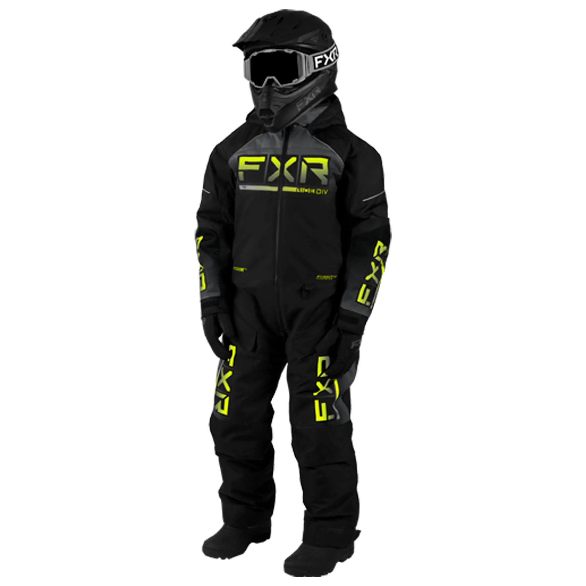 FXR Child Recruit Snowmobile Monosuit Black/Charcoal/HiVis