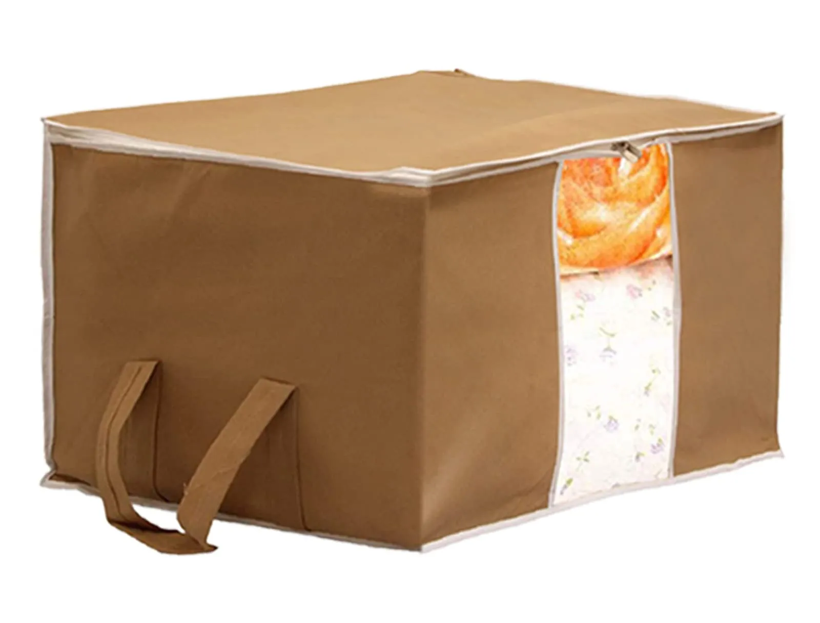 Heart Home Non Woven Underbed Storage Bag With Transparent Window- Pack of 6 (Brown)-HS43HEARTH26718