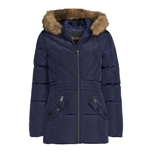 Heavy Puffer Faux Fur Hood Navy