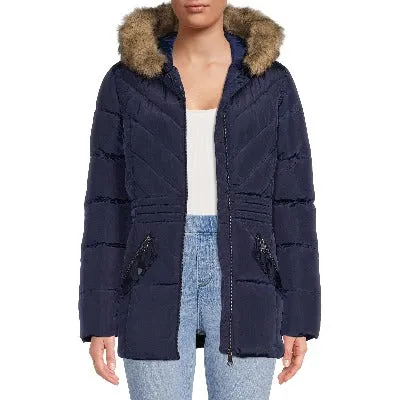 Heavy Puffer Faux Fur Hood Navy