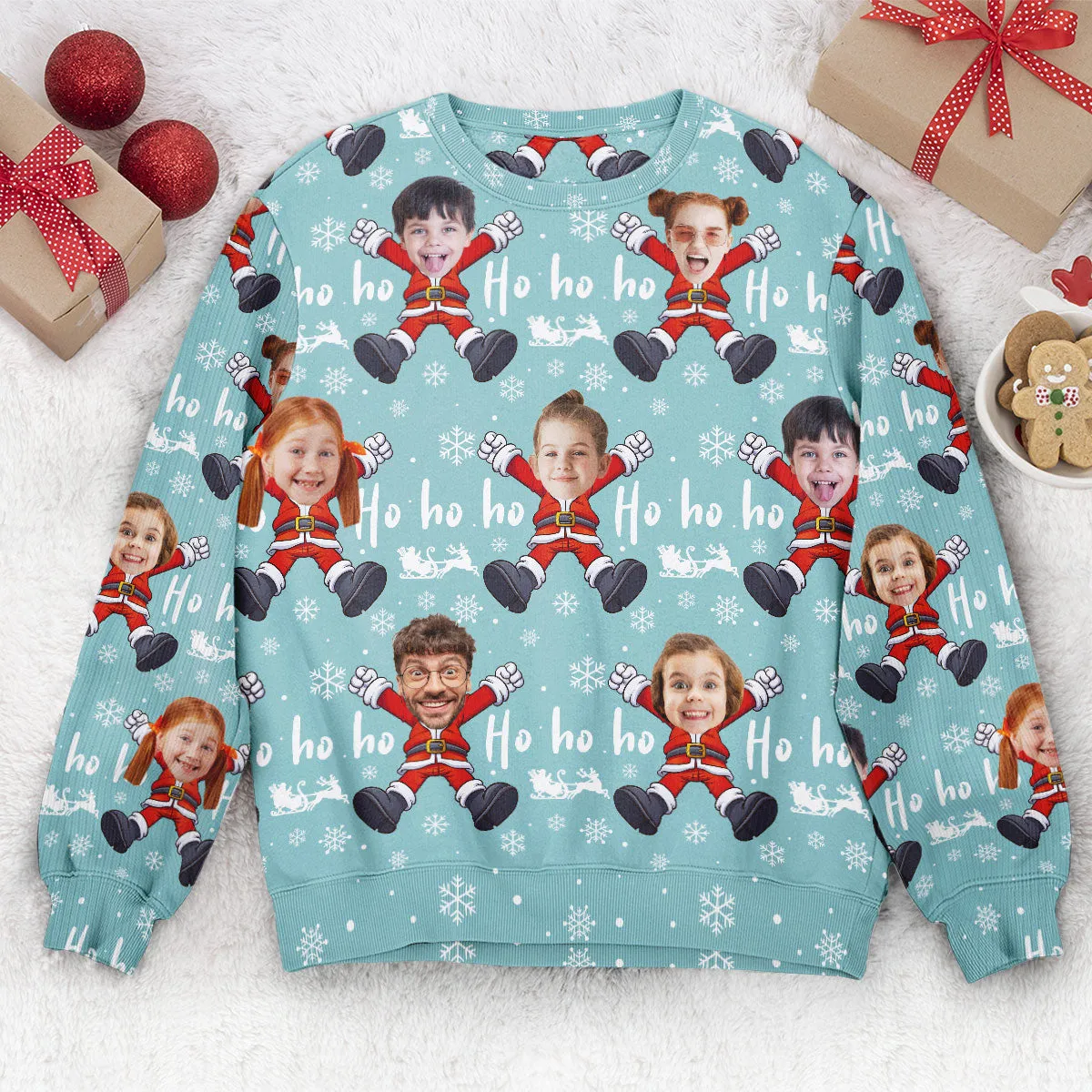 Hohoho Custom Face Christmas Family Santa Claus - Personalized Photo Ugly Sweater