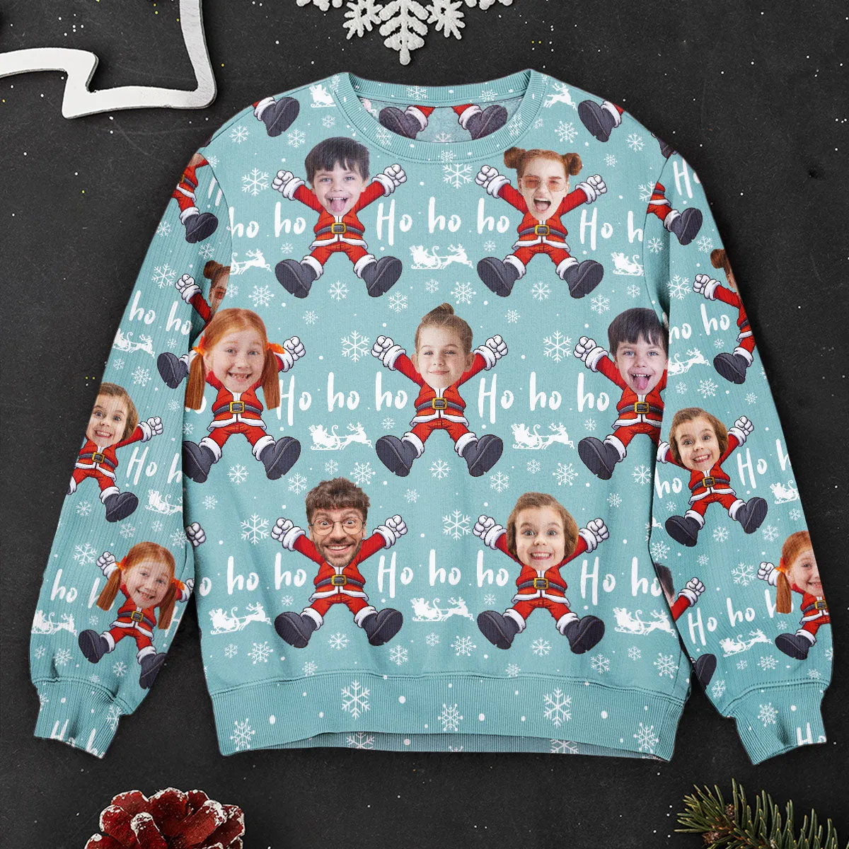 Hohoho Custom Face Christmas Family Santa Claus - Personalized Photo Ugly Sweater