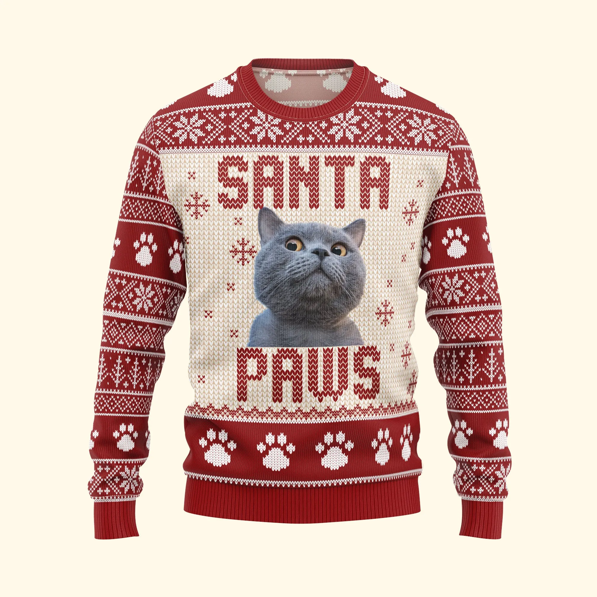 I Believe In Santa Paws - Personalized Photo Ugly Christmas Sweater