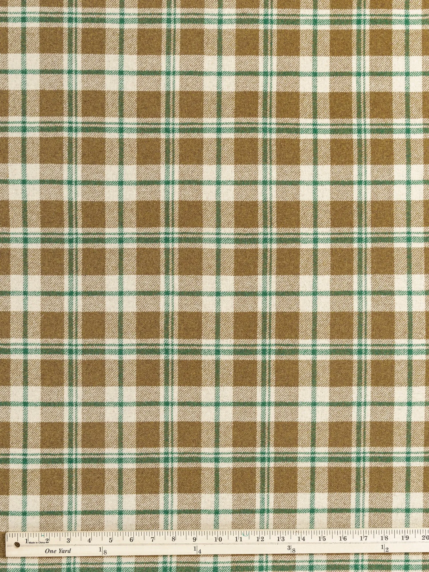 Large Plaid Melton Wool Blend Deadstock - Khaki   Green   Cream - Swatch