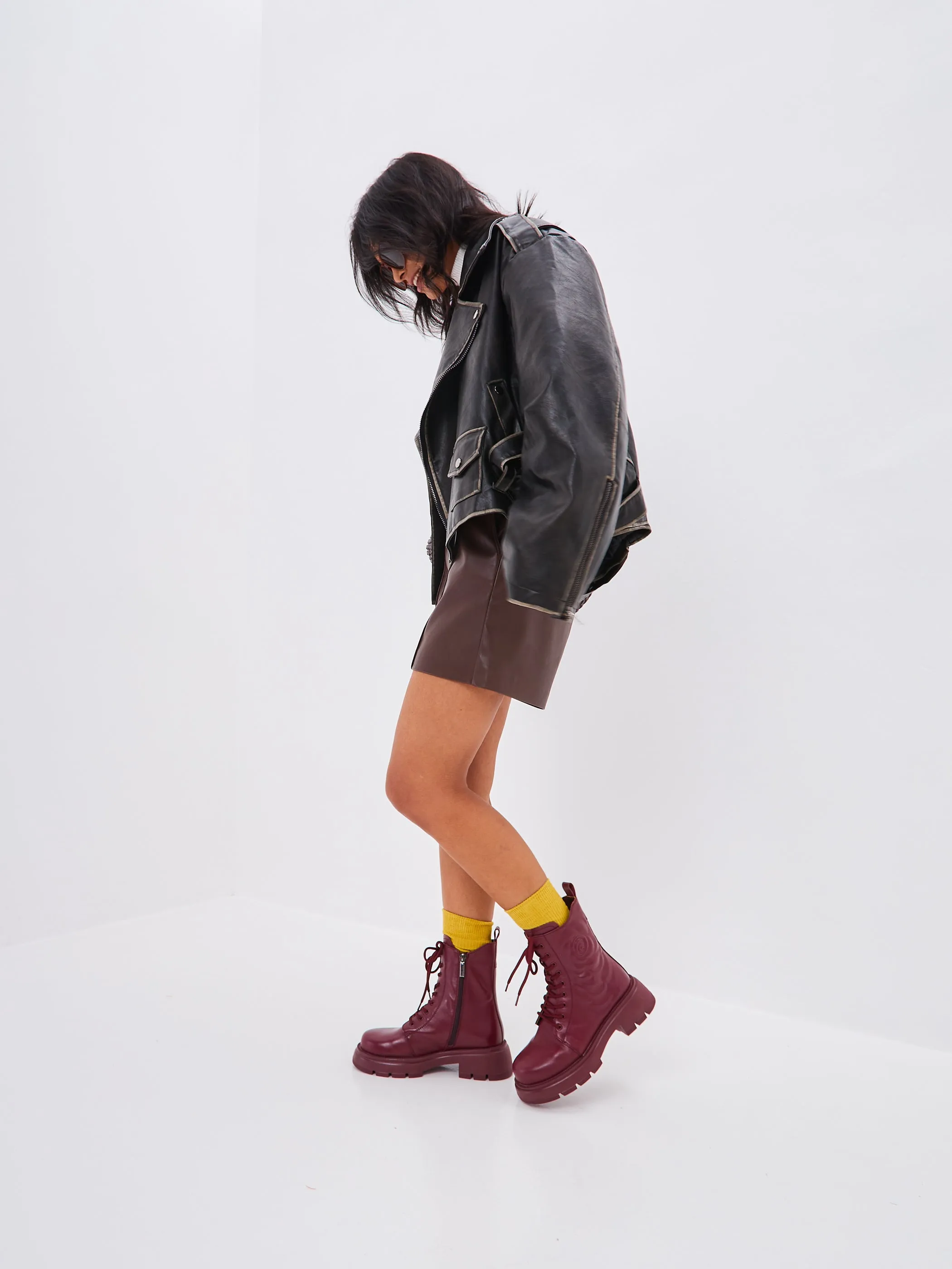 Leather Platform Ankle Boots - Bordeaux