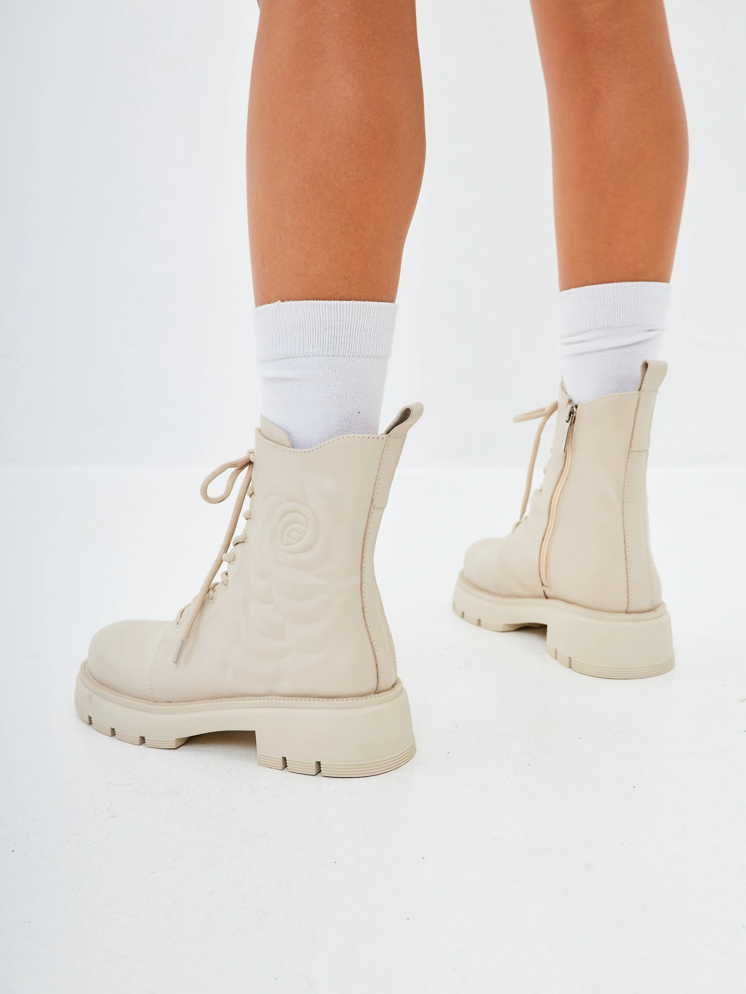 Leather Platform Ankle Boots - Ivory