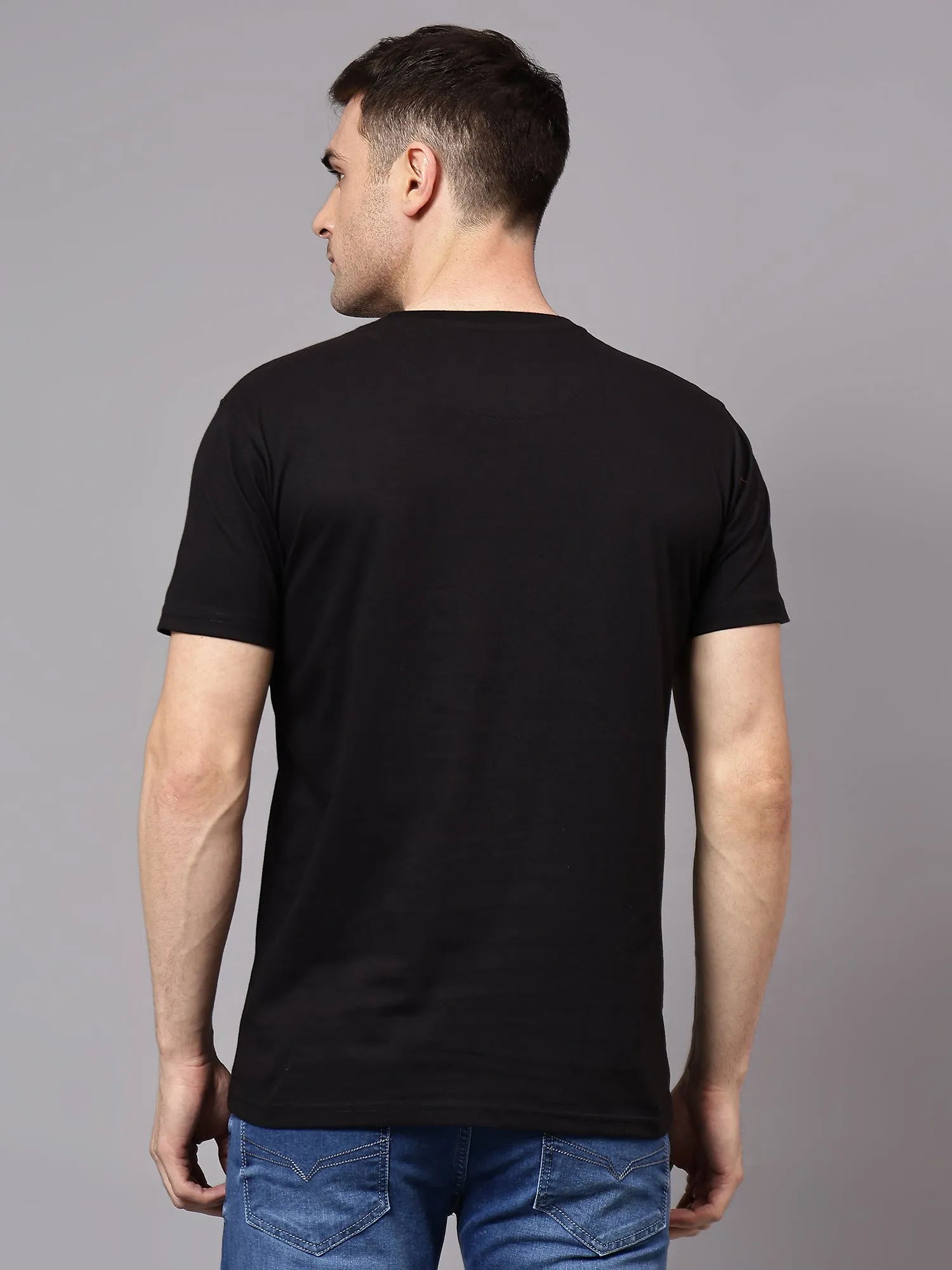 Men's Black  Round neck Half Sleeve T-Shirt with cut & sew and Chest print