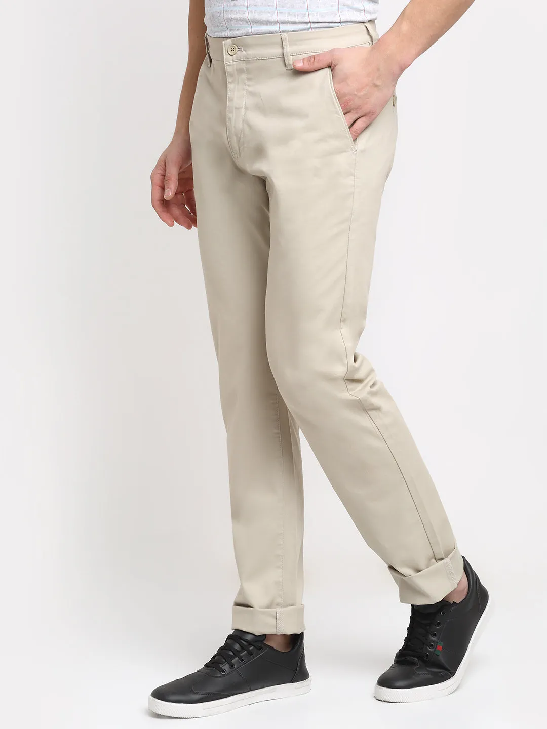 Men's Casual Flat front Beige  Trousers