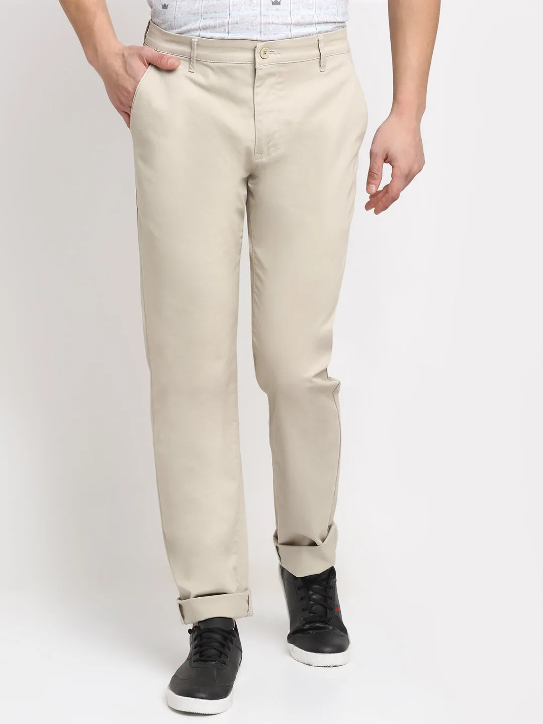 Men's Casual Flat front Beige  Trousers