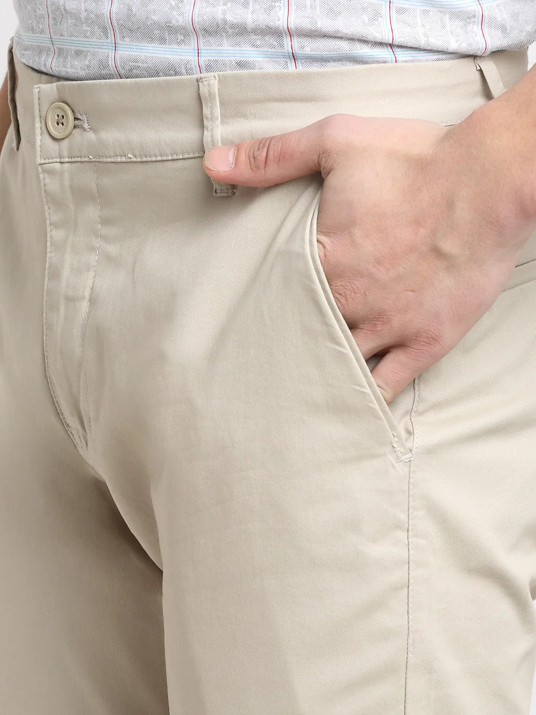 Men's Casual Flat front Beige  Trousers