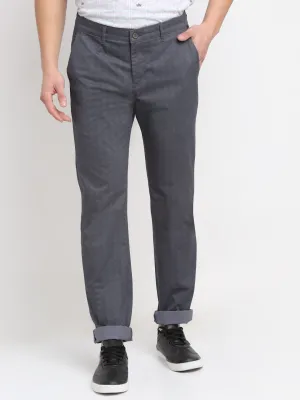 Men's Casual Flat front Grey Checks Trousers