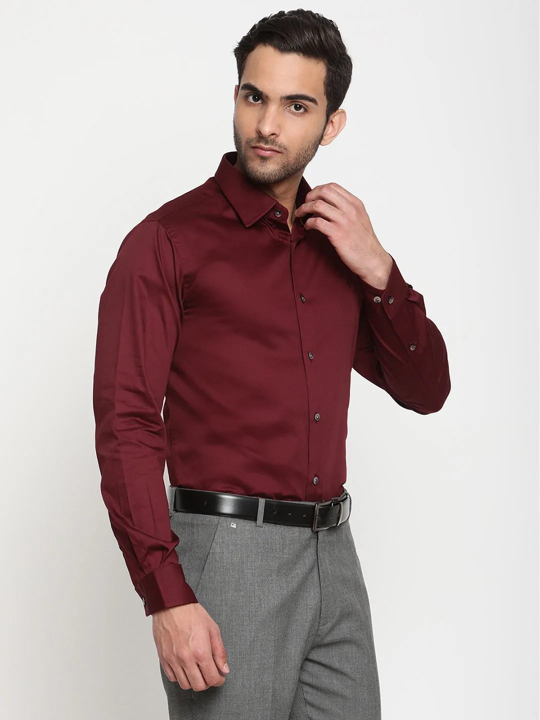 Men's Maroon Party Plain Full Sleeve Shirt