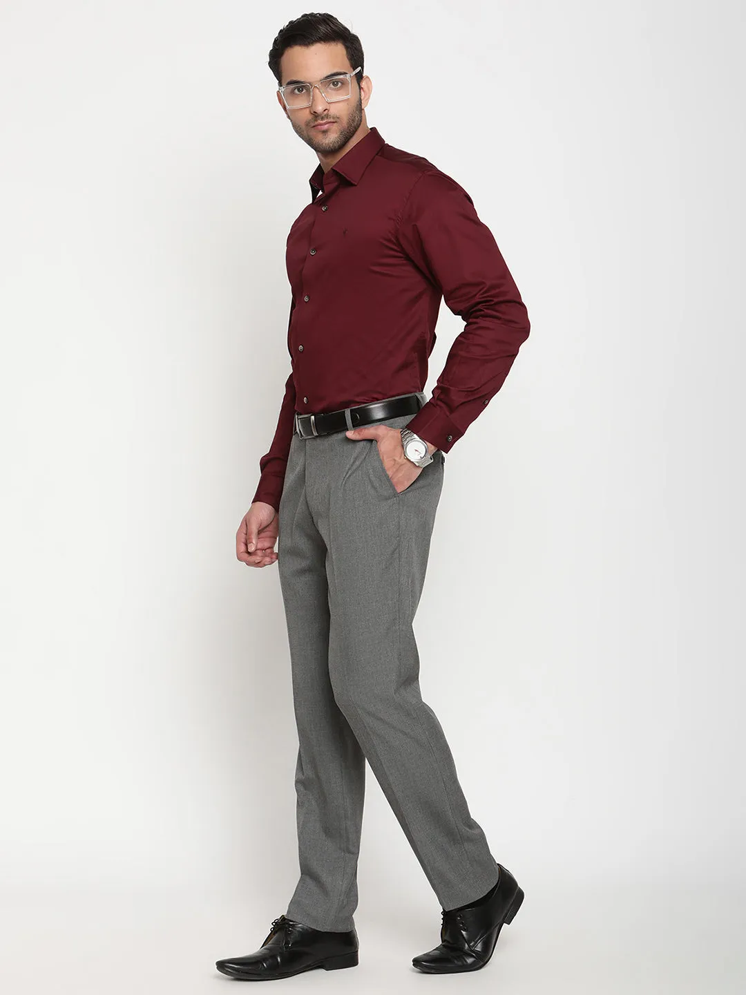 Men's Maroon Party Plain Full Sleeve Shirt