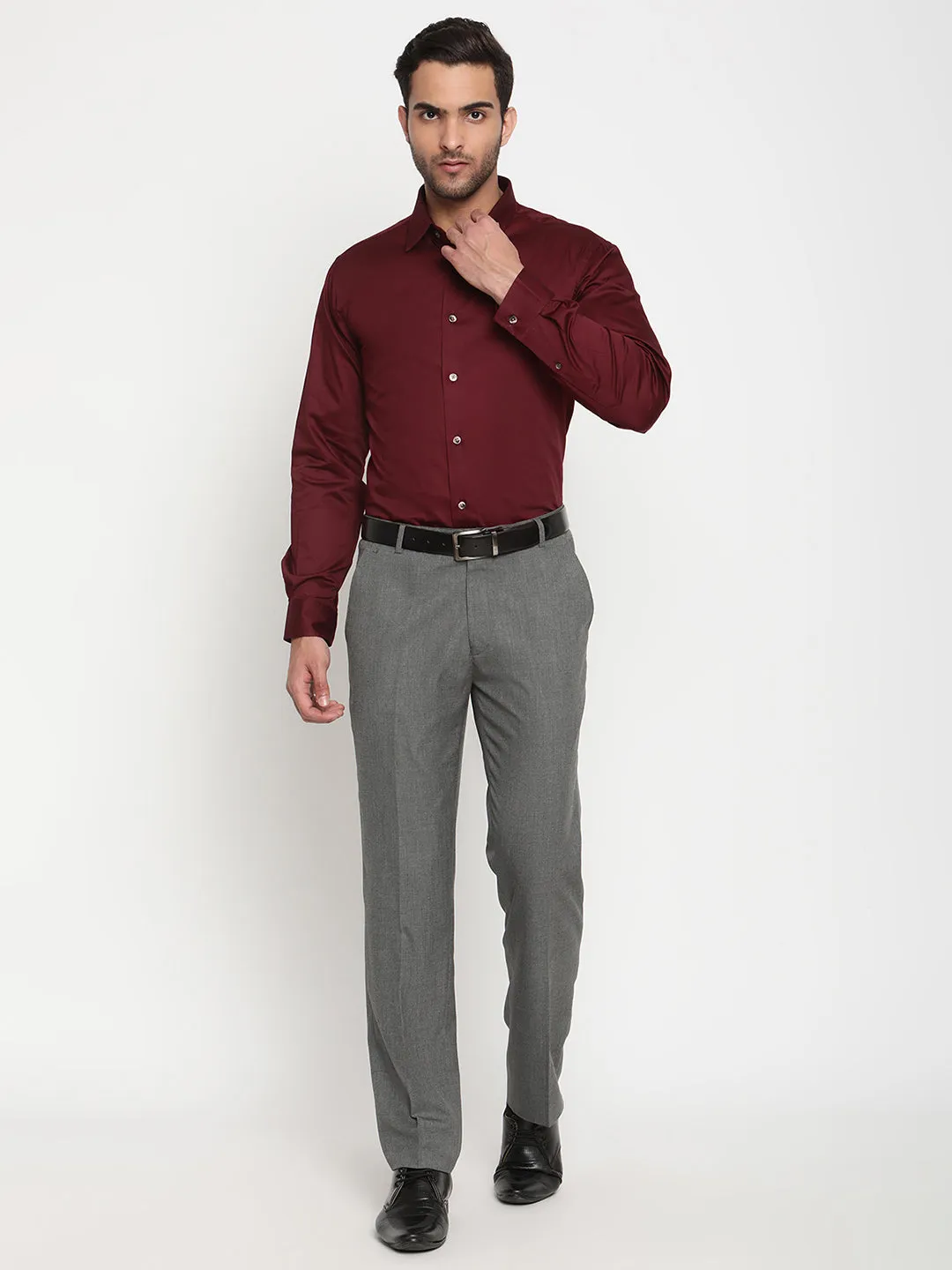 Men's Maroon Party Plain Full Sleeve Shirt