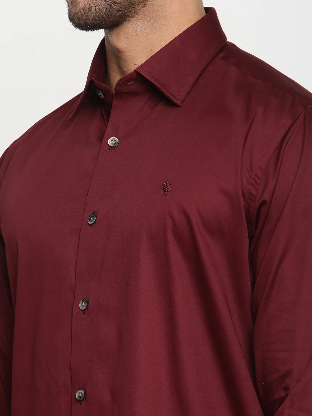 Men's Maroon Party Plain Full Sleeve Shirt