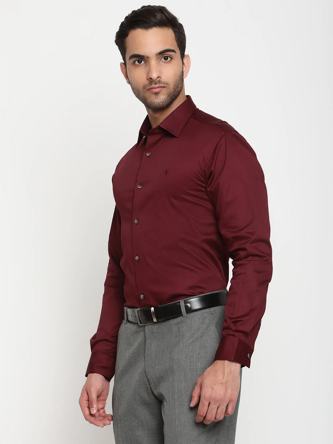 Men's Maroon Party Plain Full Sleeve Shirt