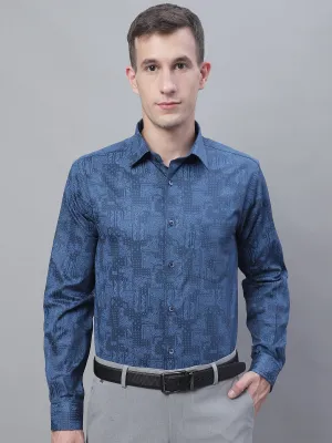 Men's Navy Blue Party Abstract Print Full Sleeve Shirt