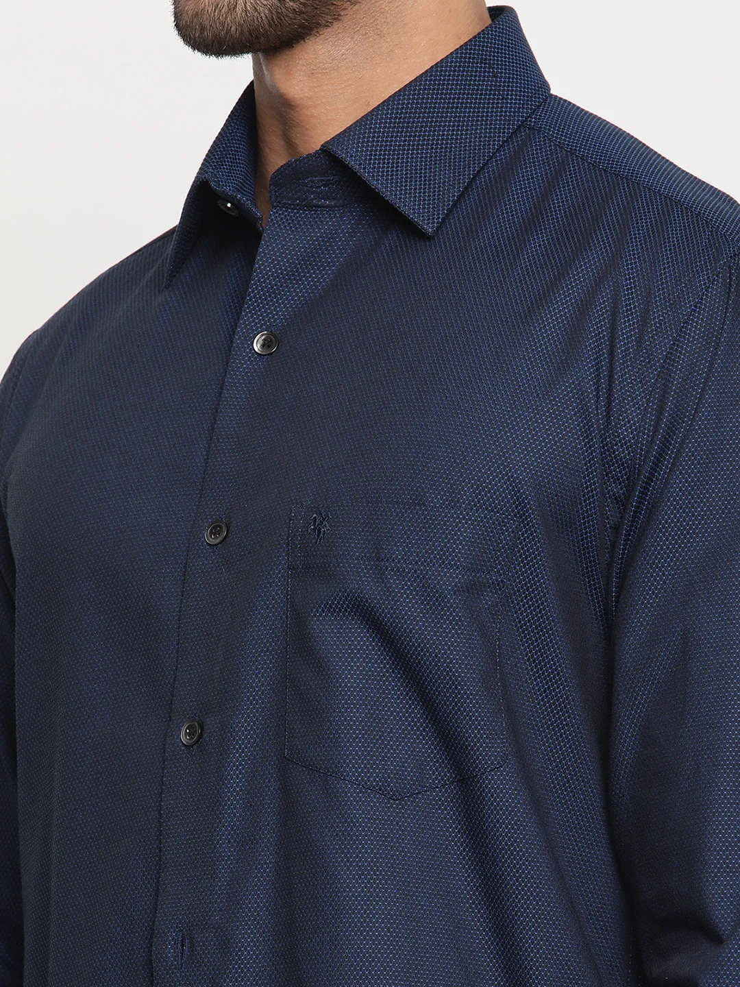 Men's Peacock Blue Party Self Textured Full Sleeve Shirt