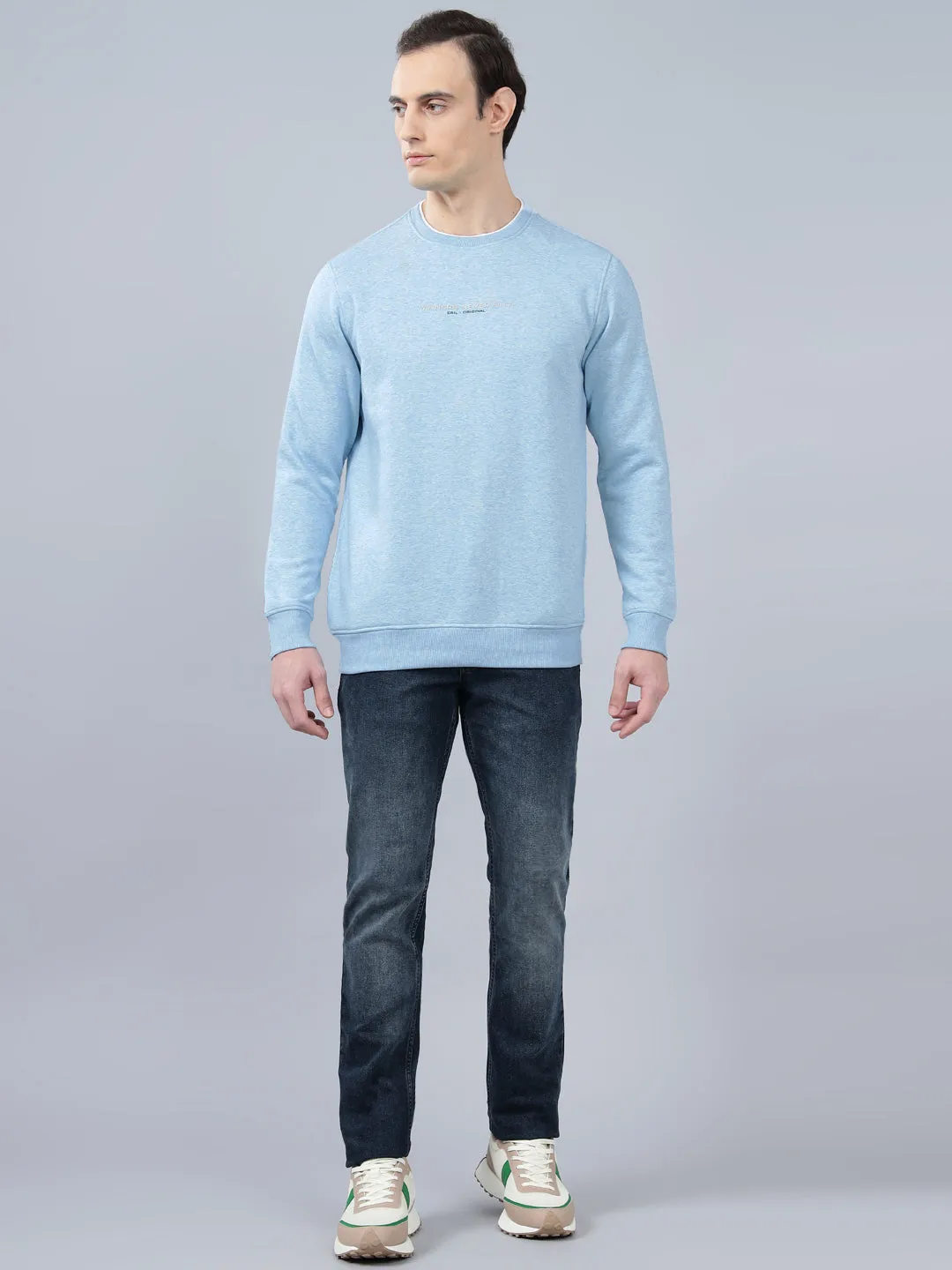 Men's Solid Blue Round Neck Sweatshirt