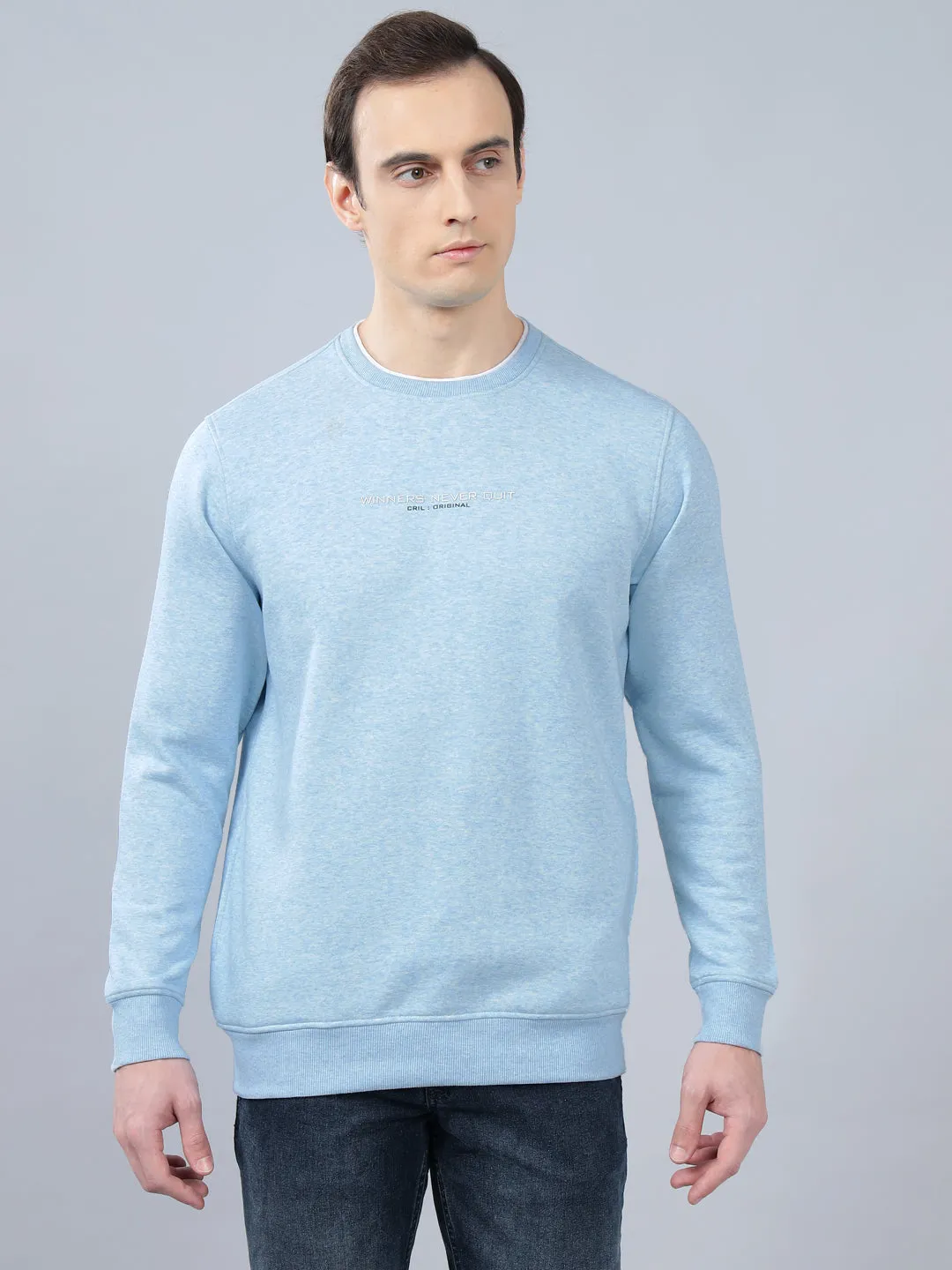 Men's Solid Blue Round Neck Sweatshirt