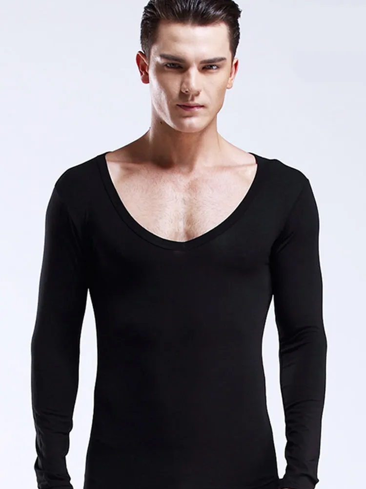 Mens Ultra Soft Low Cut V-Neck Thermal Shirt