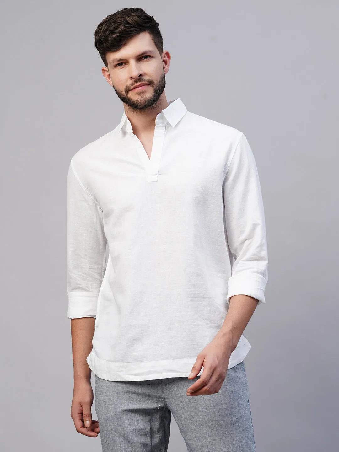 Men's White 100% Linen Kurta