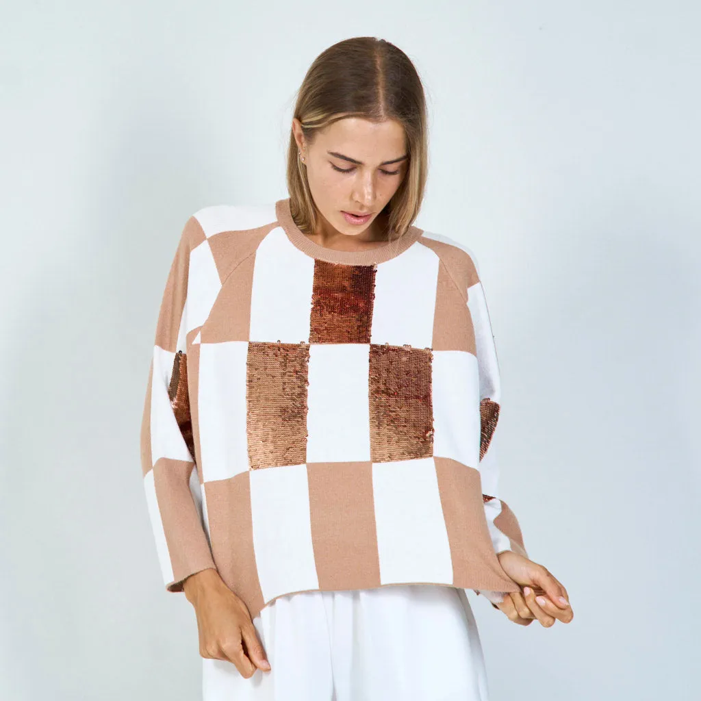 Modern checkered knit sweater wholesale