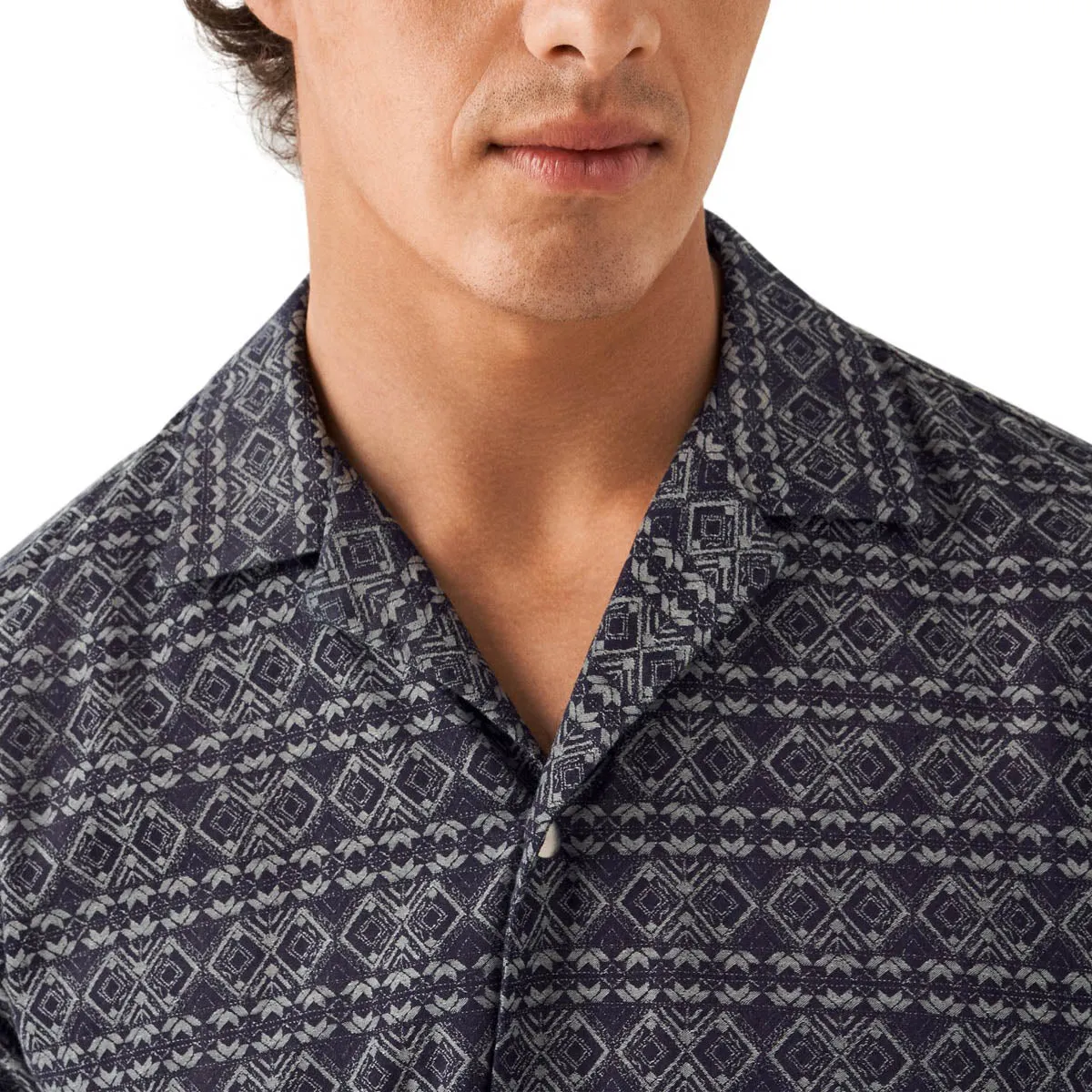 Navy Geometric Jacquard Denim Resort Shirt