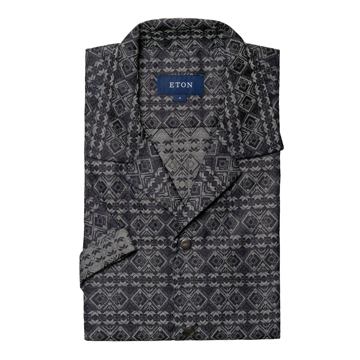 Navy Geometric Jacquard Denim Resort Shirt