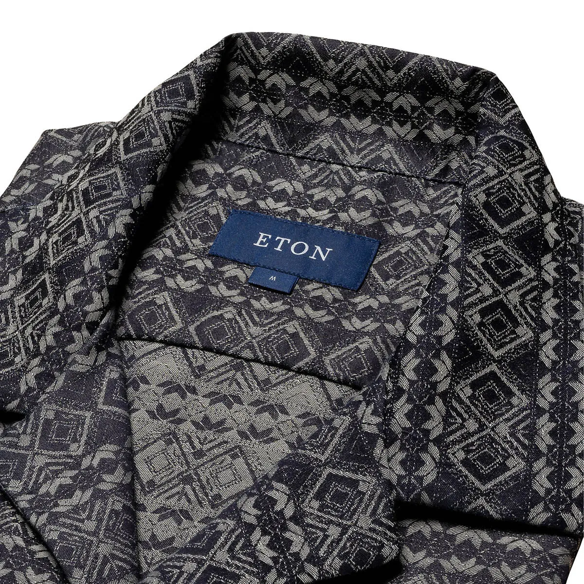 Navy Geometric Jacquard Denim Resort Shirt