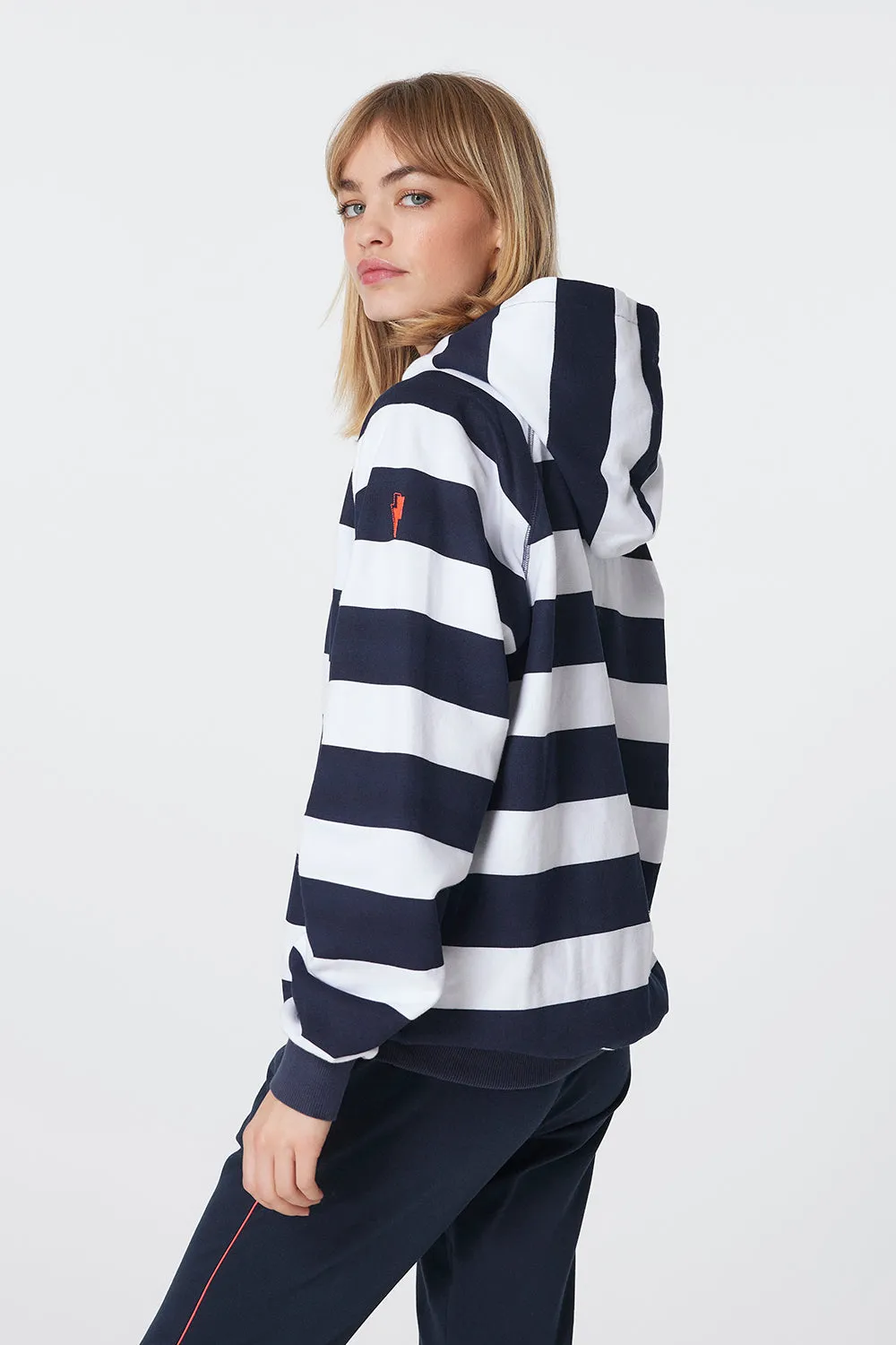 Navy with White Stripe and Rainbow Bolt Hoodie