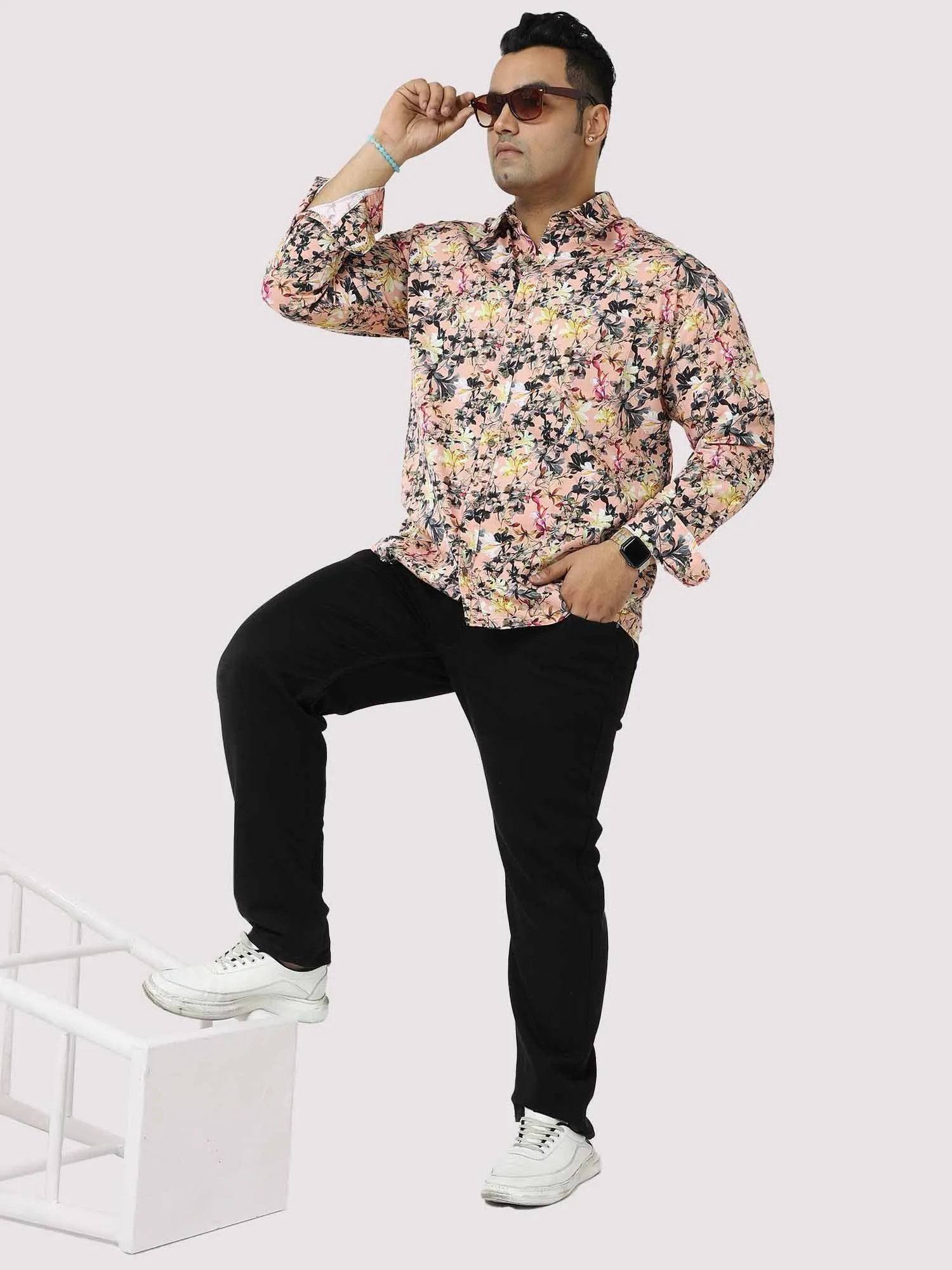 Peachy Floral Digital Printed Shirt Men's Plus Size