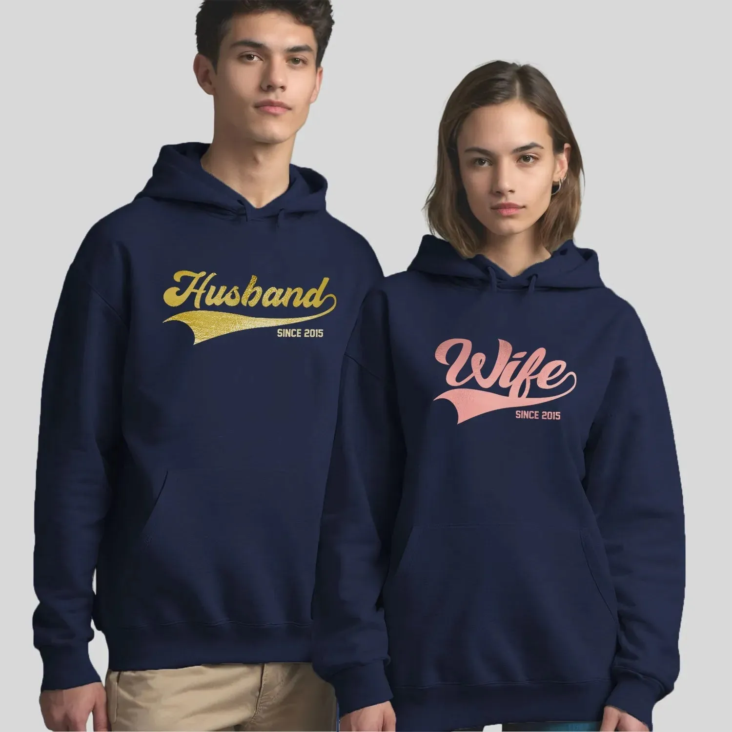 Personalised Couples Hoodies - Anniversary & Honeymoon - Retro Style