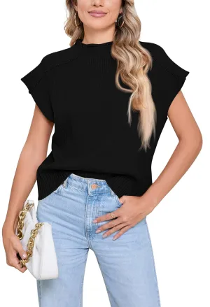 Pink Queen Sweater Vest for Women Cap Sleeve Sweater Tops Sleeveless Vest Summer Tops 2024 Clothes Oversized Tank Tops Trendy T Shirts Black M